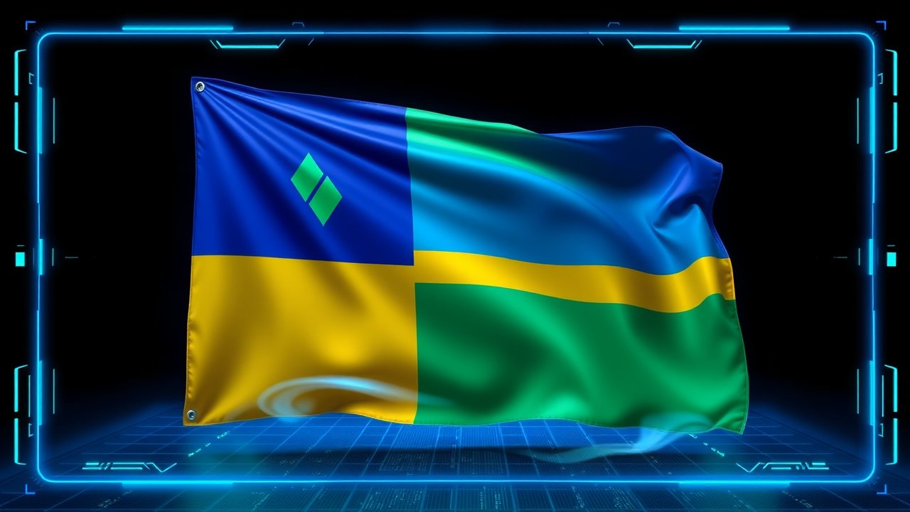Flag of Saint Vincent and the Grenadines 🇻🇨 in sci-fi hologram style