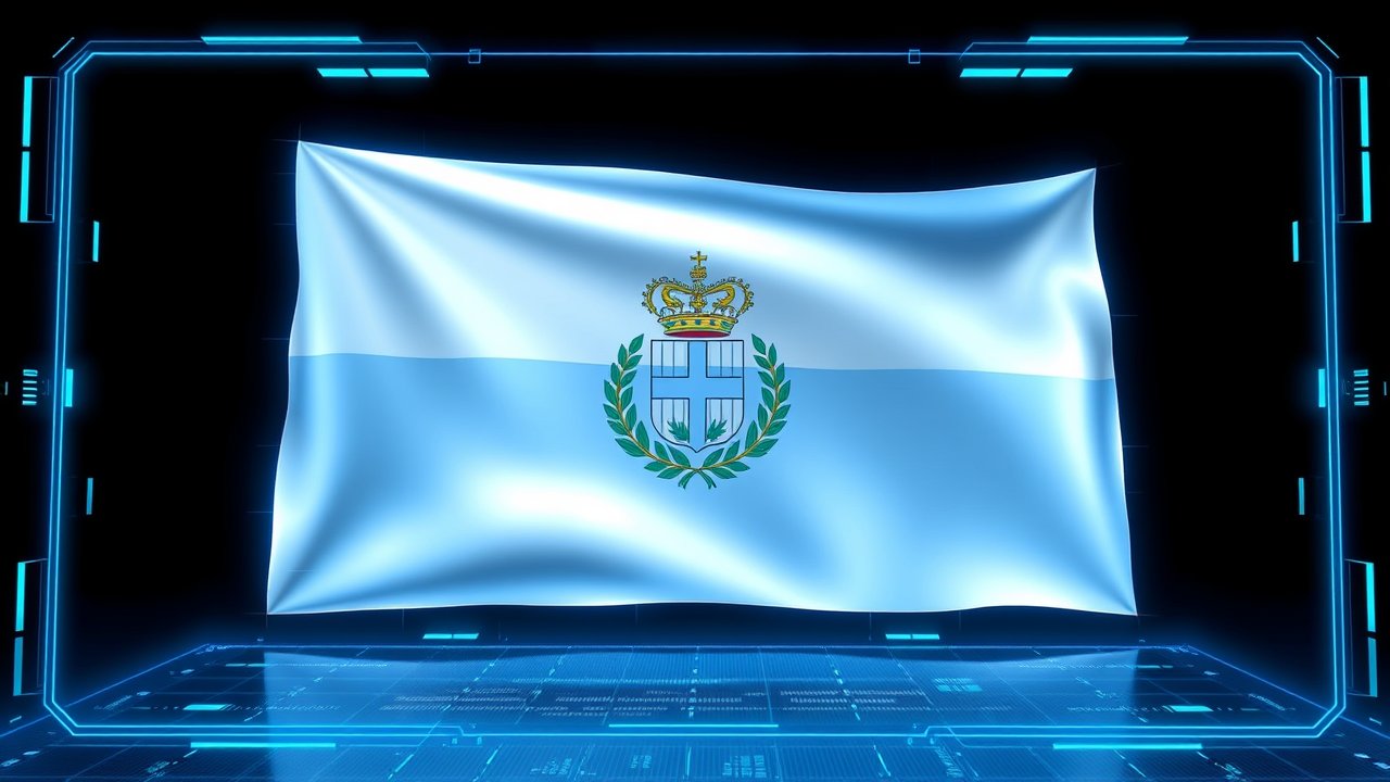 Flag of San Marino 🇸🇲 in sci-fi hologram style