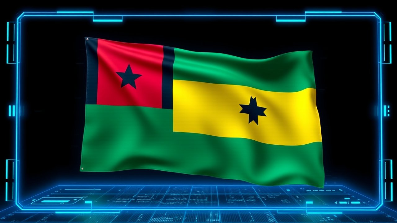 Flag of Sao Tome and Principe 🇸🇹 in sci-fi hologram style