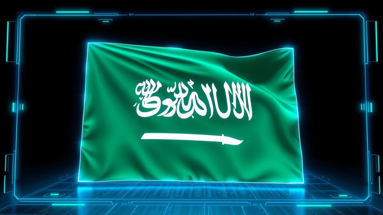 Flag of Saudi Arabia 🇸🇦 in sci-fi hologram style