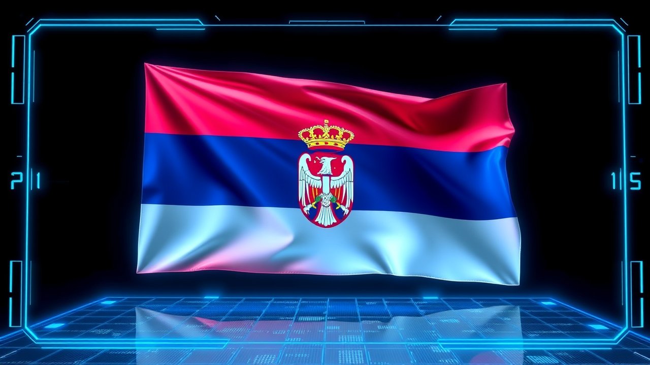 Flag of Serbia 🇸🇳 in sci-fi hologram style
