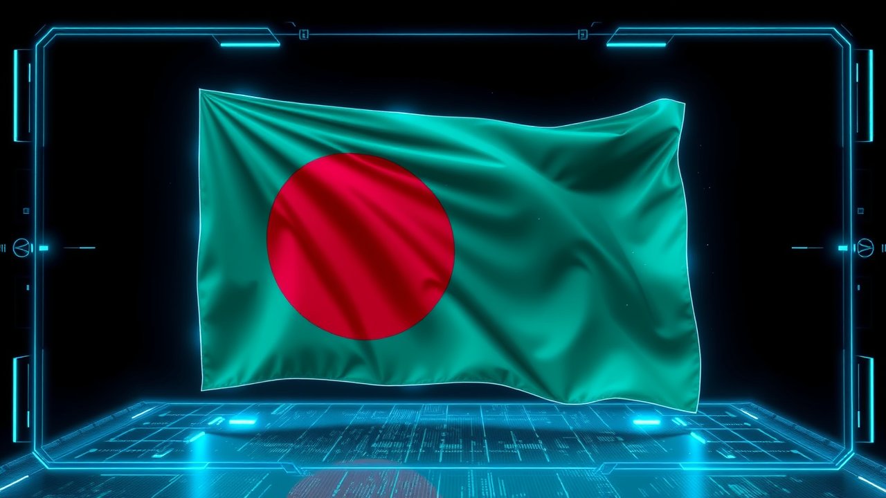 Flag of Bangladesh 🇧🇩 in sci-fi hologram style
