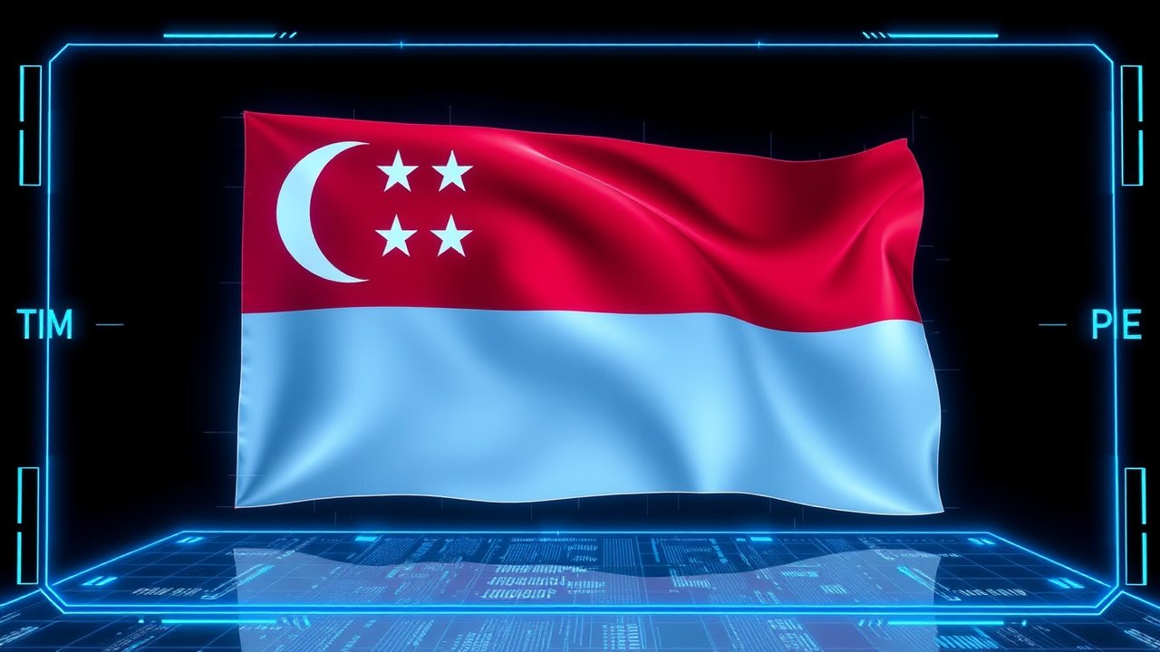Flag of Singapore 🇸🇬 in sci-fi hologram style
