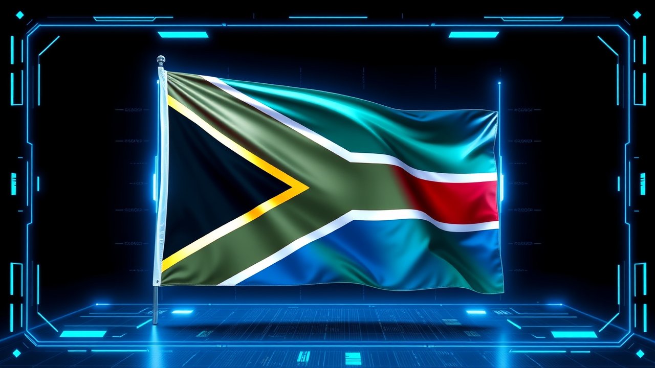 Flag of South Africa 🇿🇦 in sci-fi hologram style