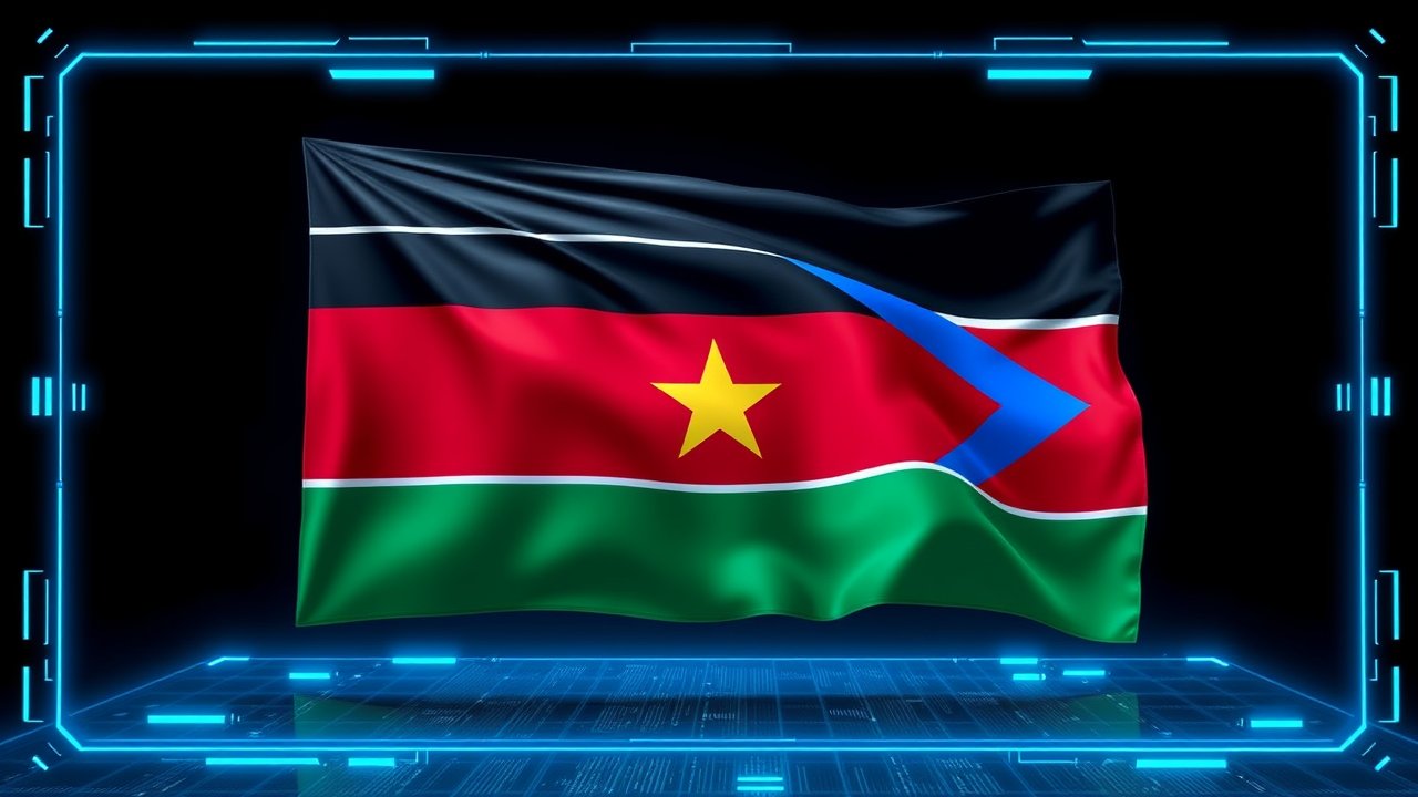 Flag of South Sudan 🇸🇸 in sci-fi hologram style