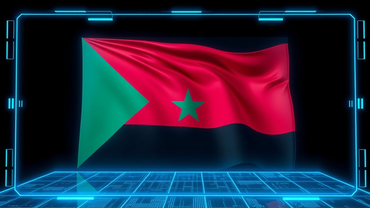 Flag of Sudan 🇸🇩 in sci-fi hologram style
