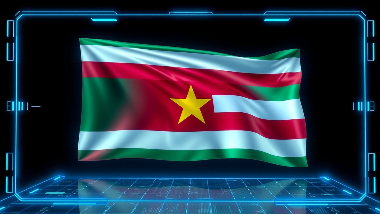 Flag of Suriname 🇸🇷 in sci-fi hologram style