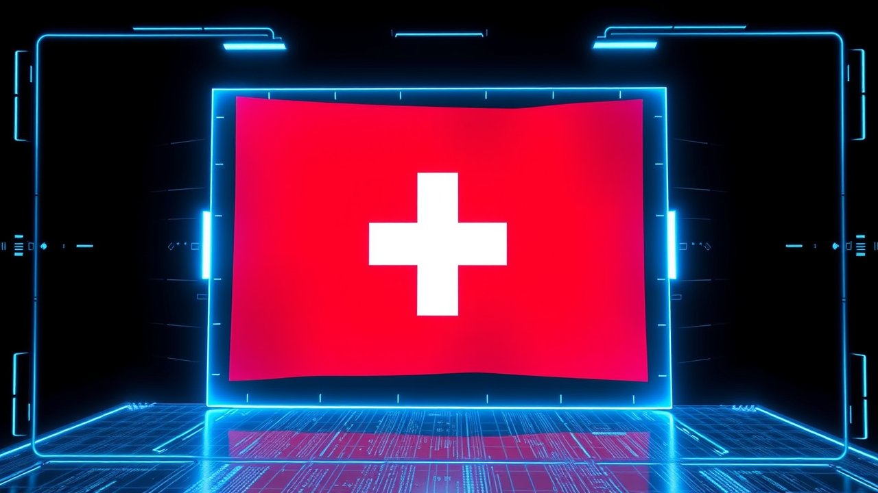 Flag of Switzerland 🇨🇭 in sci-fi hologram style