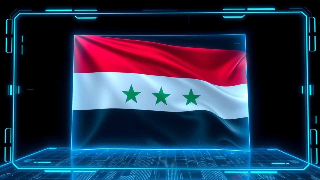 Flag of Syria 🇸🇾 in sci-fi hologram style