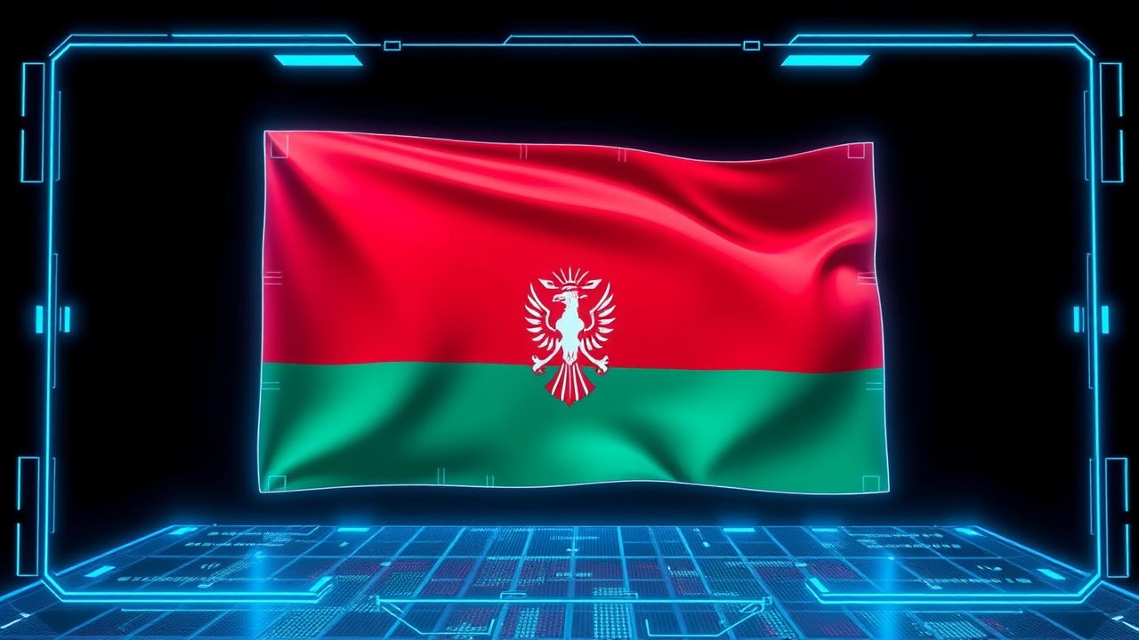 Flag of Belarus 🇧🇾 in sci-fi hologram style