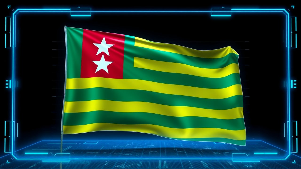 Flag of Togo 🇹🇬 in sci-fi hologram style