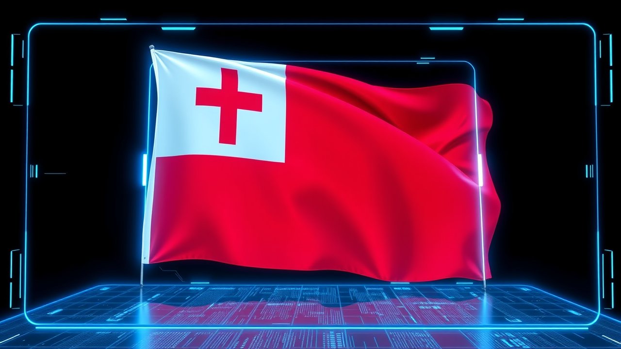 Flag of Tonga 🇹🇴 in sci-fi hologram style