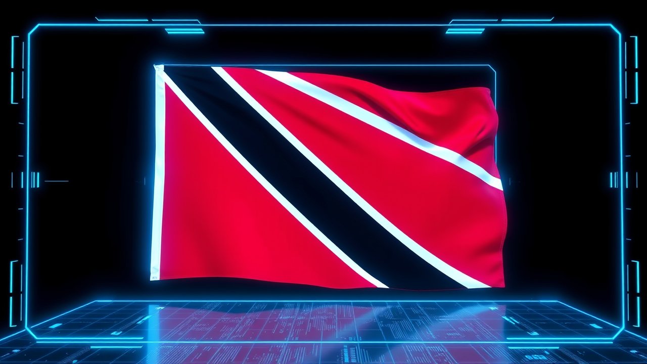 Flag of Trinidad and Tobago 🇹🇹 in sci-fi hologram style