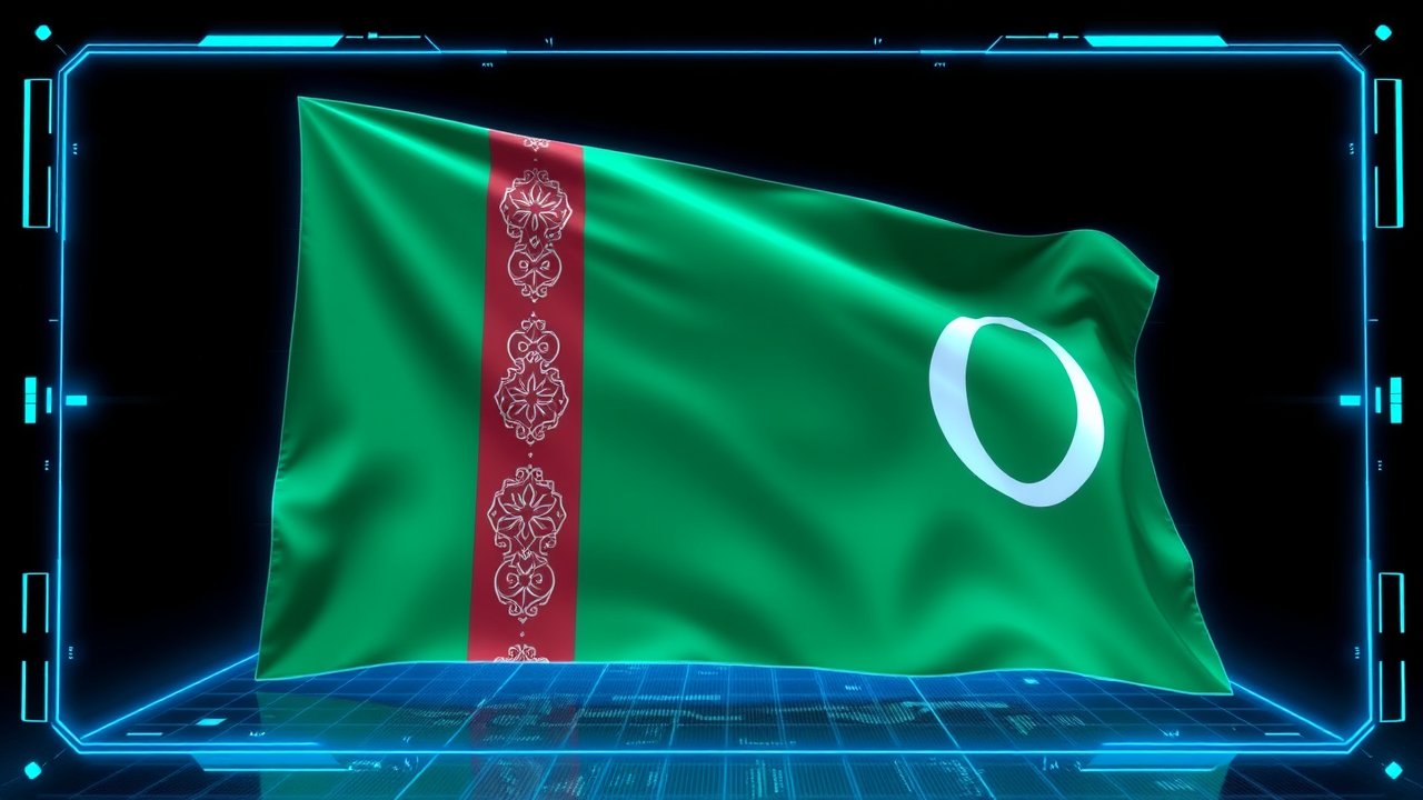 Flag of Turkmenistan 🇹🇲 in sci-fi hologram style
