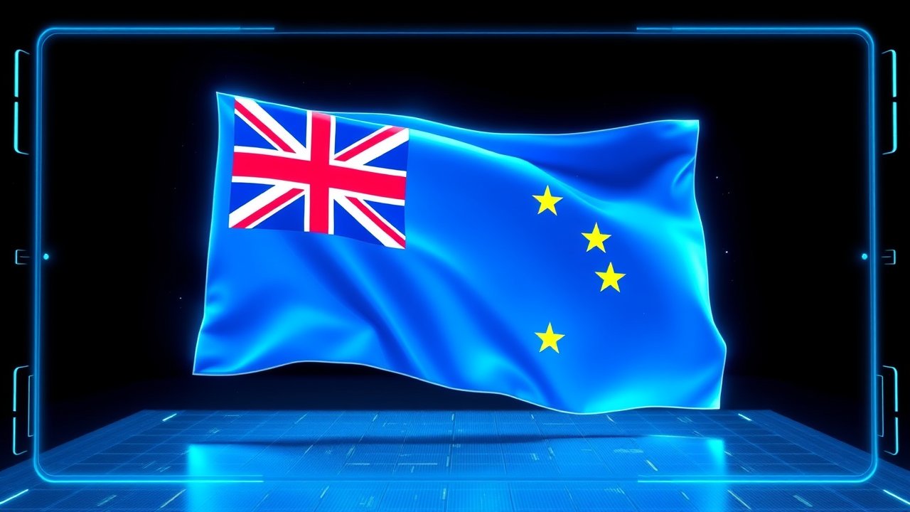 Flag of Tuvalu 🇹🇻 in sci-fi hologram style