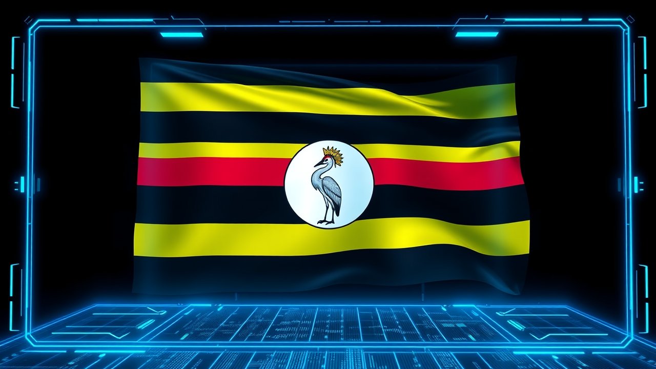 Flag of Uganda 🇺🇬 in sci-fi hologram style