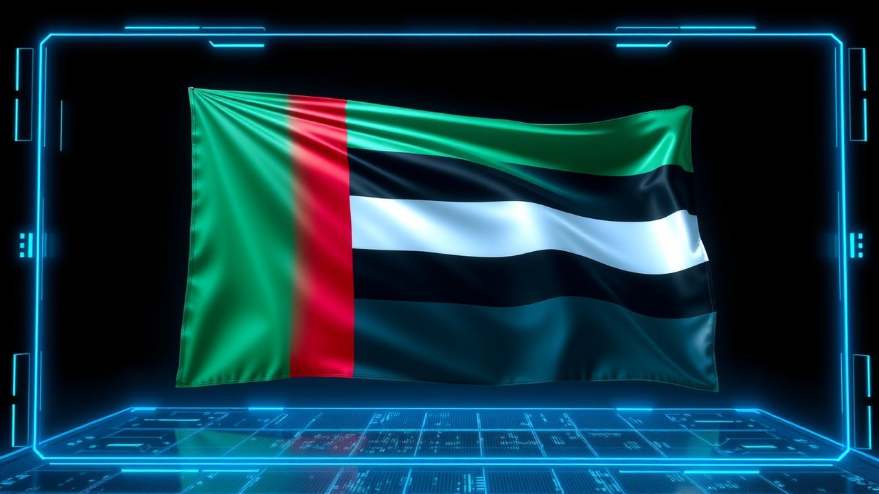 Flag of United Arab Emirates 🇦🇪 in sci-fi hologram style