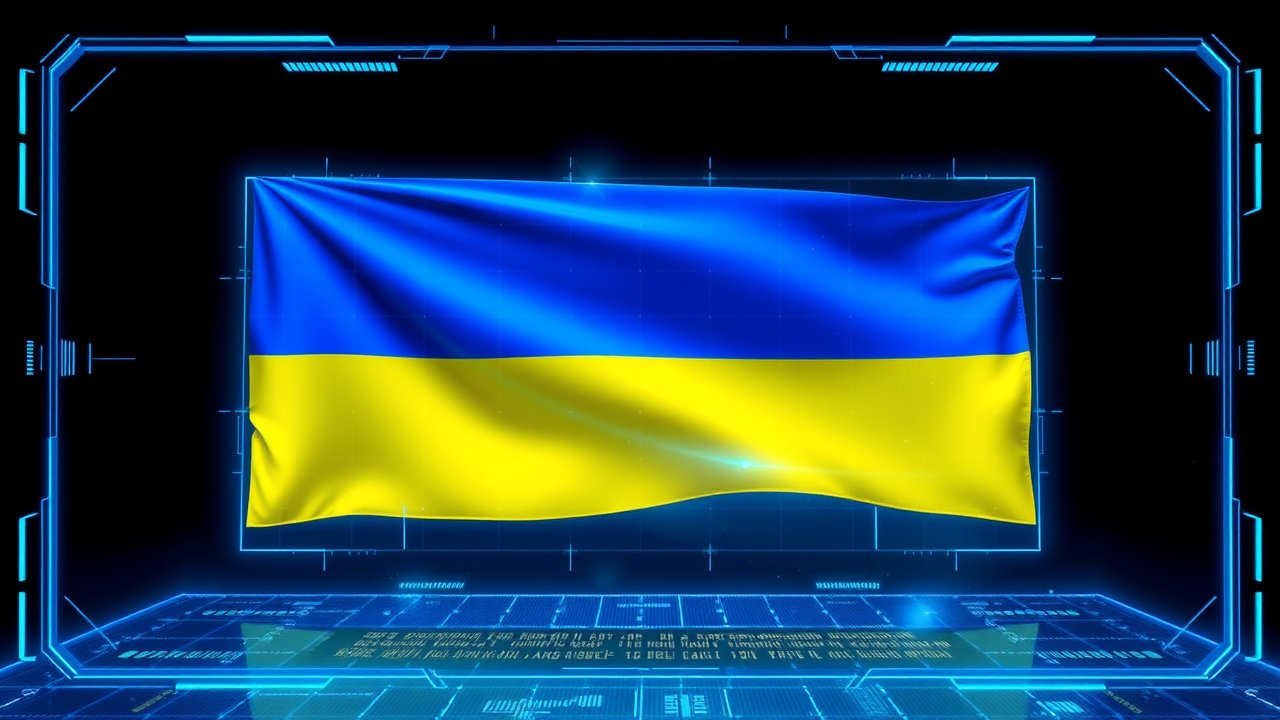 Flag of Ukraine 🇺🇦 in sci-fi hologram style