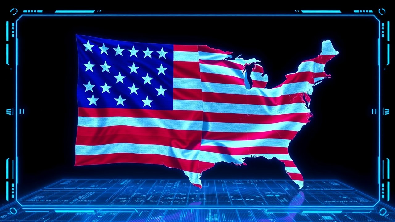 Flag of United States 🇺🇸 in sci-fi hologram style