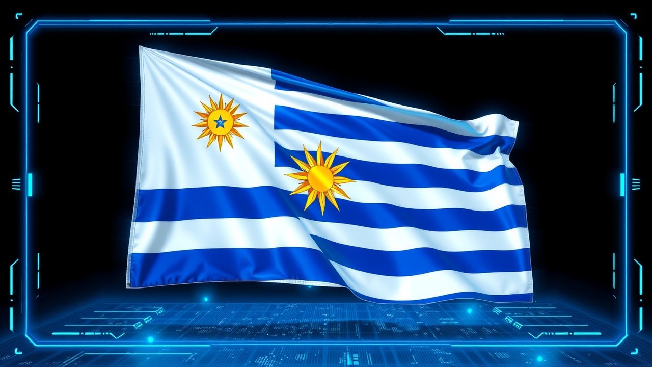 Flag of Uruguay 🇺🇾 in sci-fi hologram style