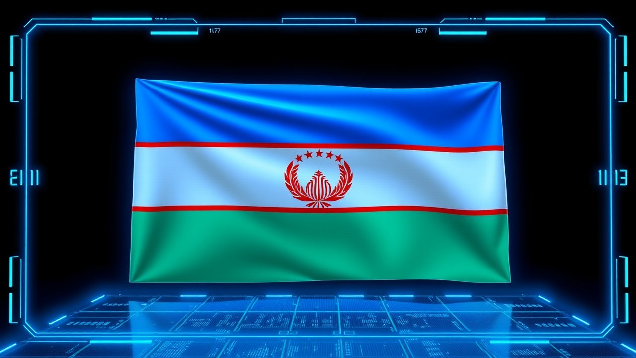 Flag of Uzbekistan πΊπΏ in sci-fi hologram style
