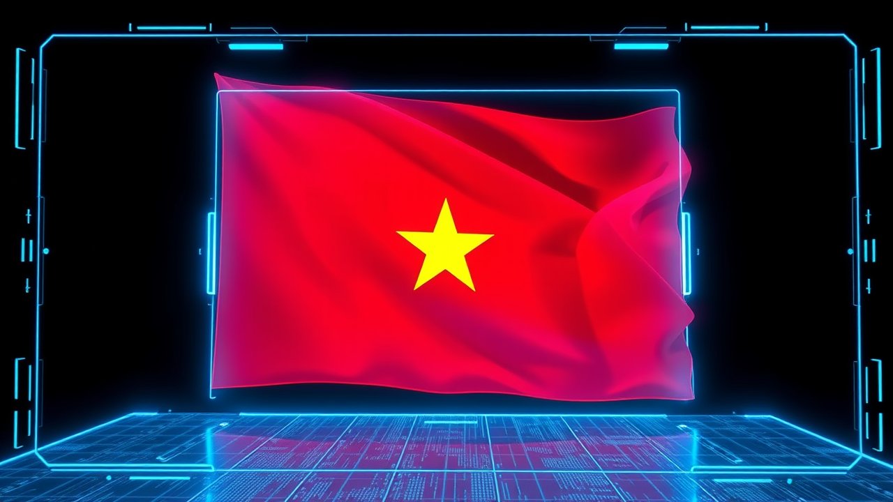 Flag of Vietnam 🇻🇳 in sci-fi hologram style
