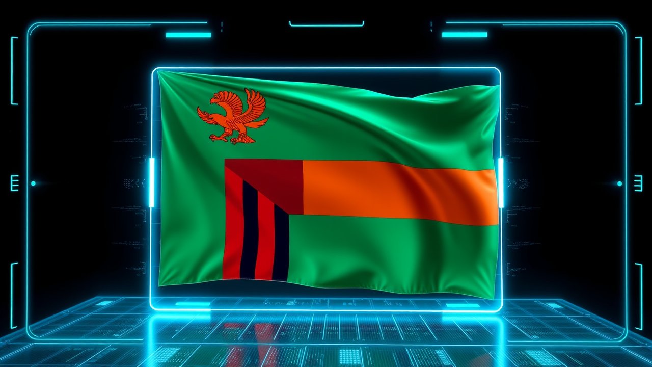 Flag of Zambia 🇿🇲 in sci-fi hologram style