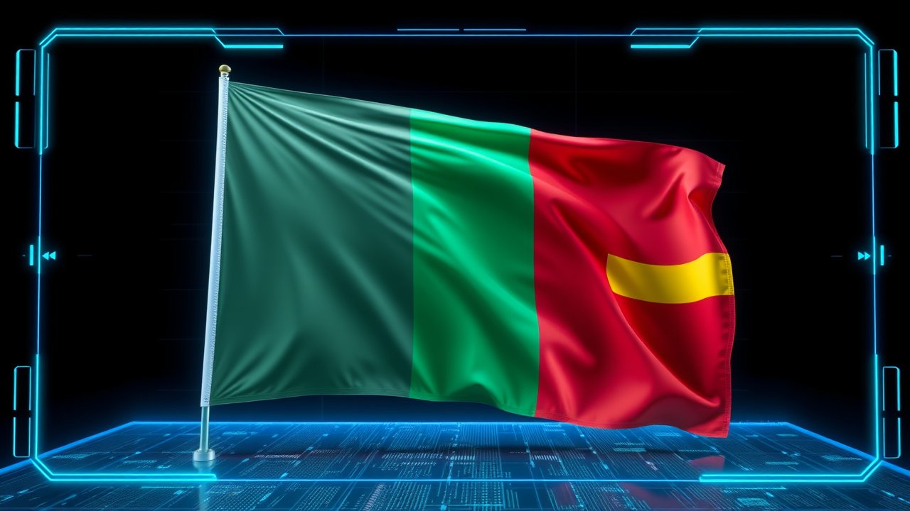 Flag of Benin 🇧🇯 in sci-fi hologram style