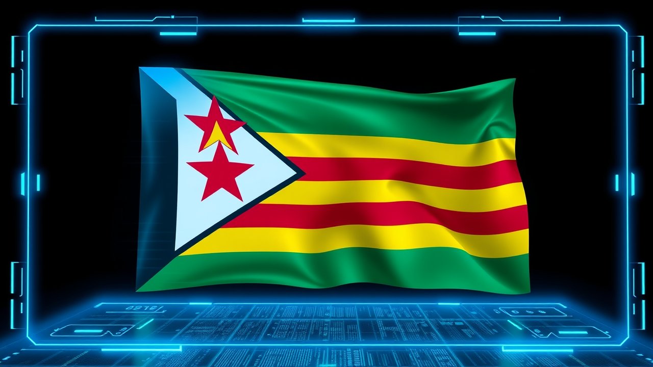 Flag of Zimbabwe 🇿🇼 in sci-fi hologram style