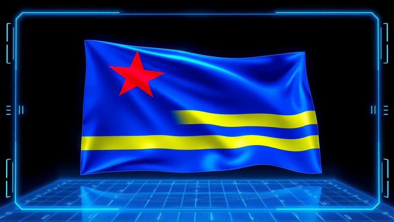 Flag of Aruba 🇦🇼 in sci-fi hologram style