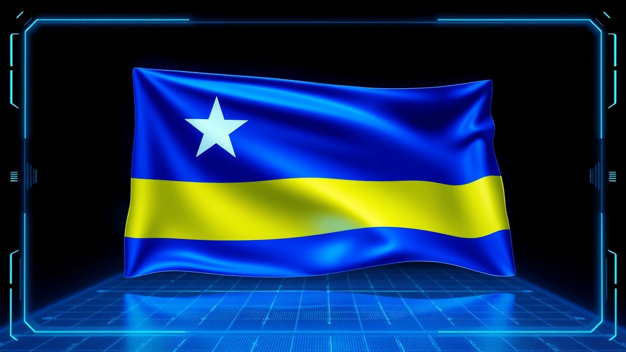 Flag of Curaçao 🇨🇼 in sci-fi hologram style