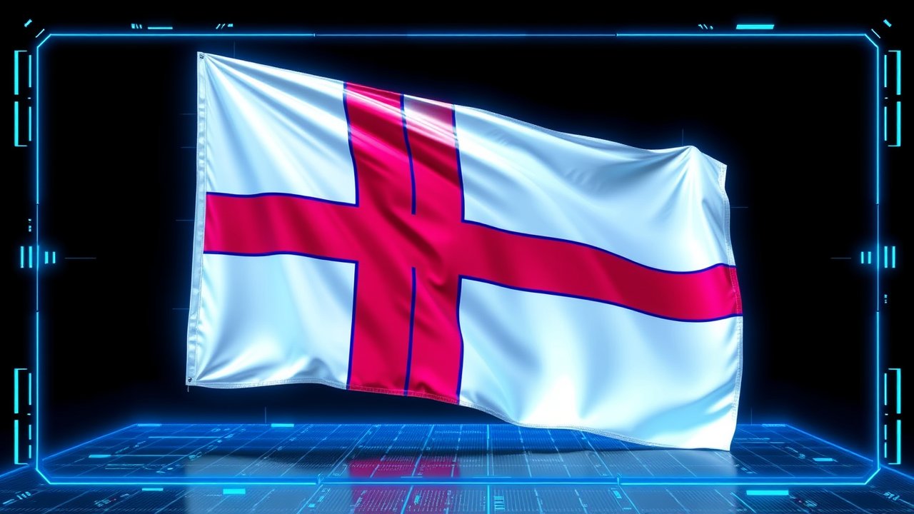 Flag of Faroe Islands 🇫🇴 in sci-fi hologram style