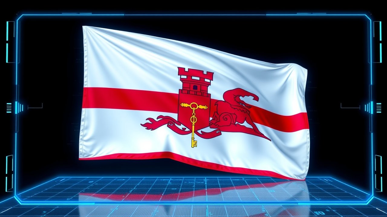 Flag of Gibraltar 🇬🇮 in sci-fi hologram style