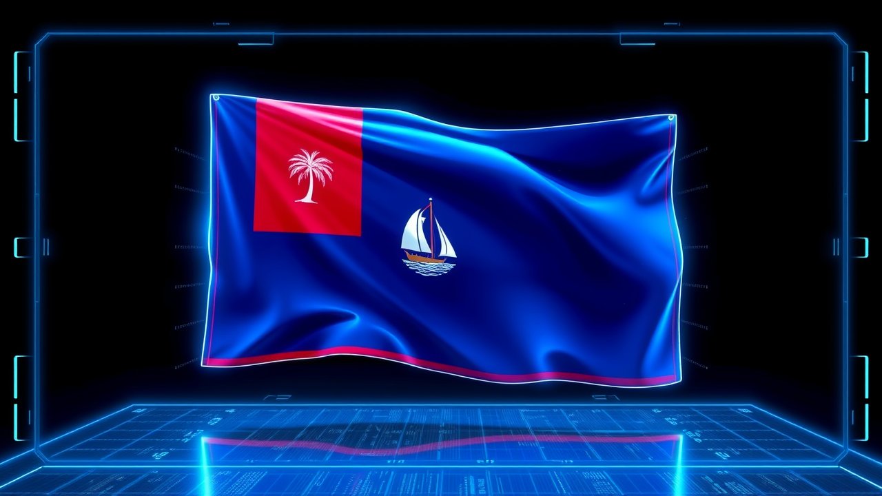 Flag of Guam 🇬🇺 in sci-fi hologram style