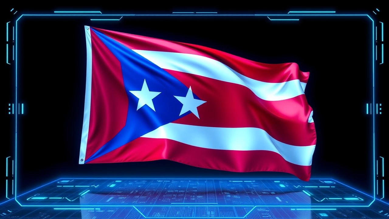 Flag of Puerto Rico 🇵🇷 in sci-fi hologram style