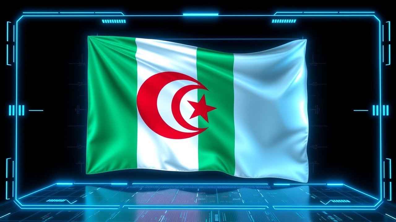 Flag of Algeria 🇩🇿 in sci-fi hologram style