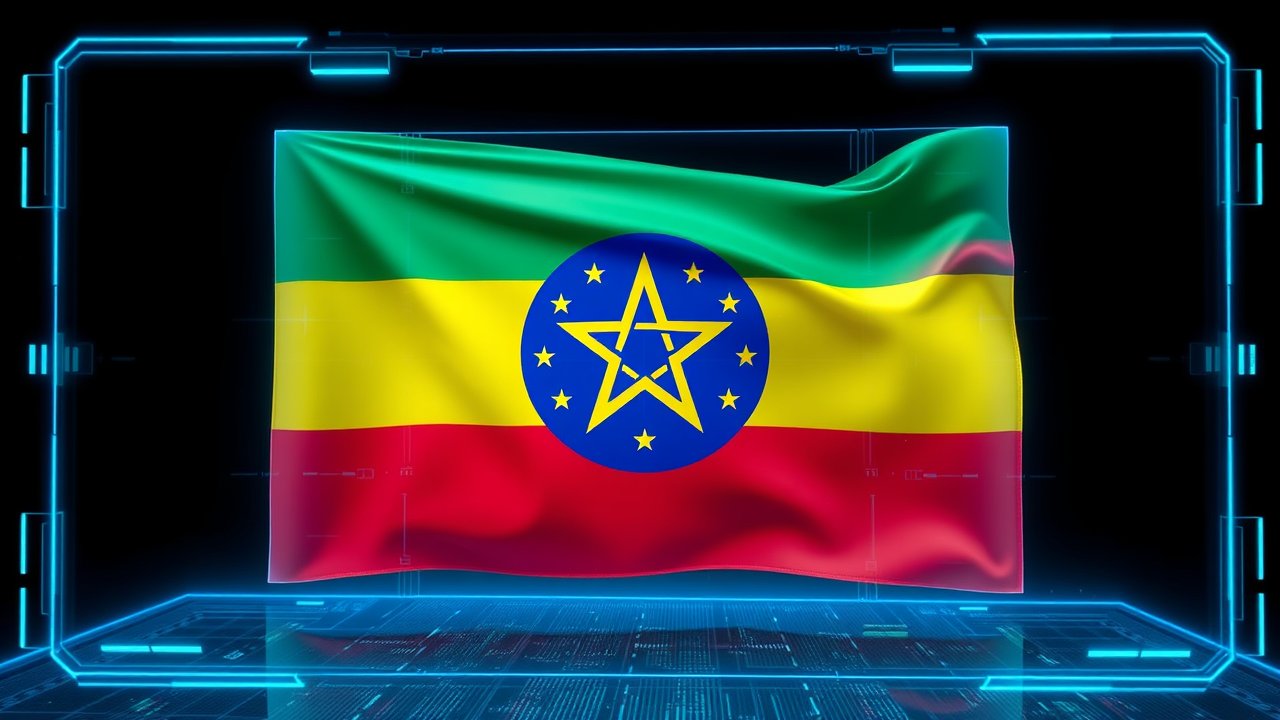 Flag of Ethiopia 🇪🇹 in sci-fi hologram style