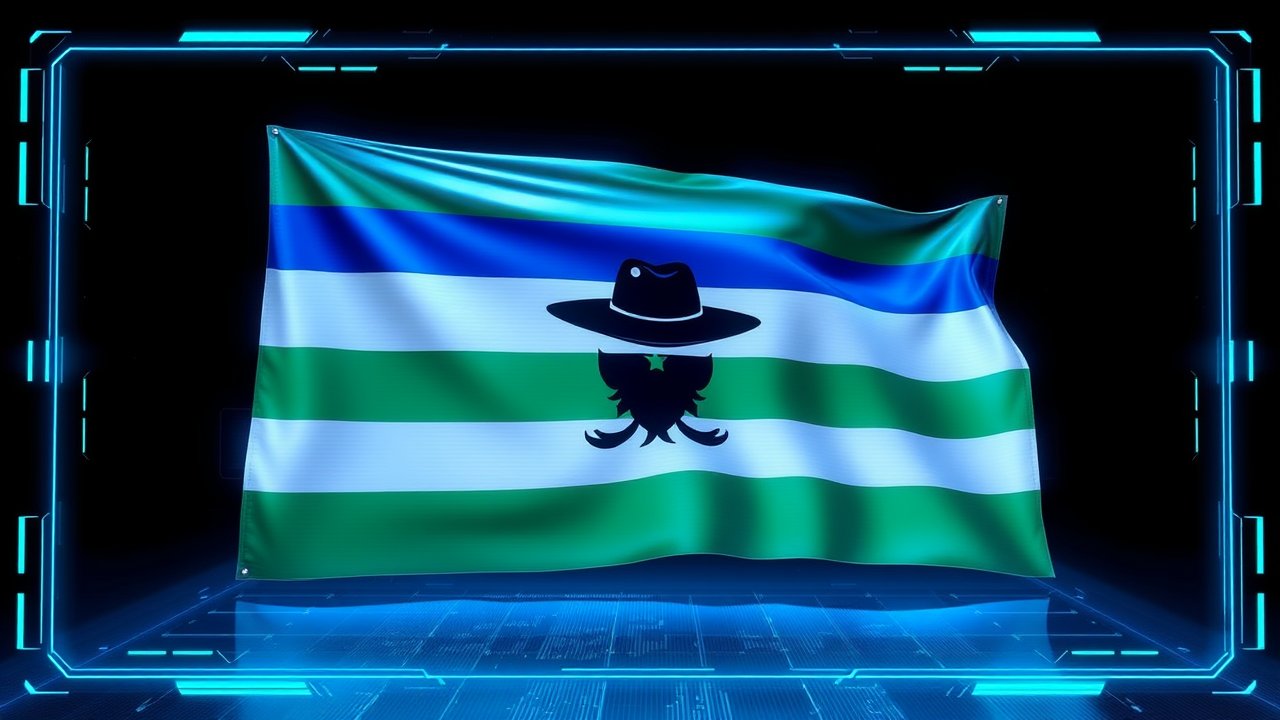 Flag of Lesotho 🇱🇸 in sci-fi hologram style