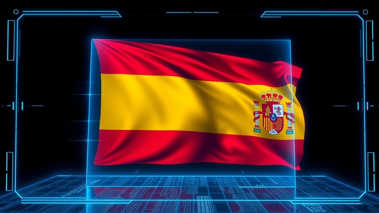 Flag of Spain 🇪🇸 in sci-fi hologram style