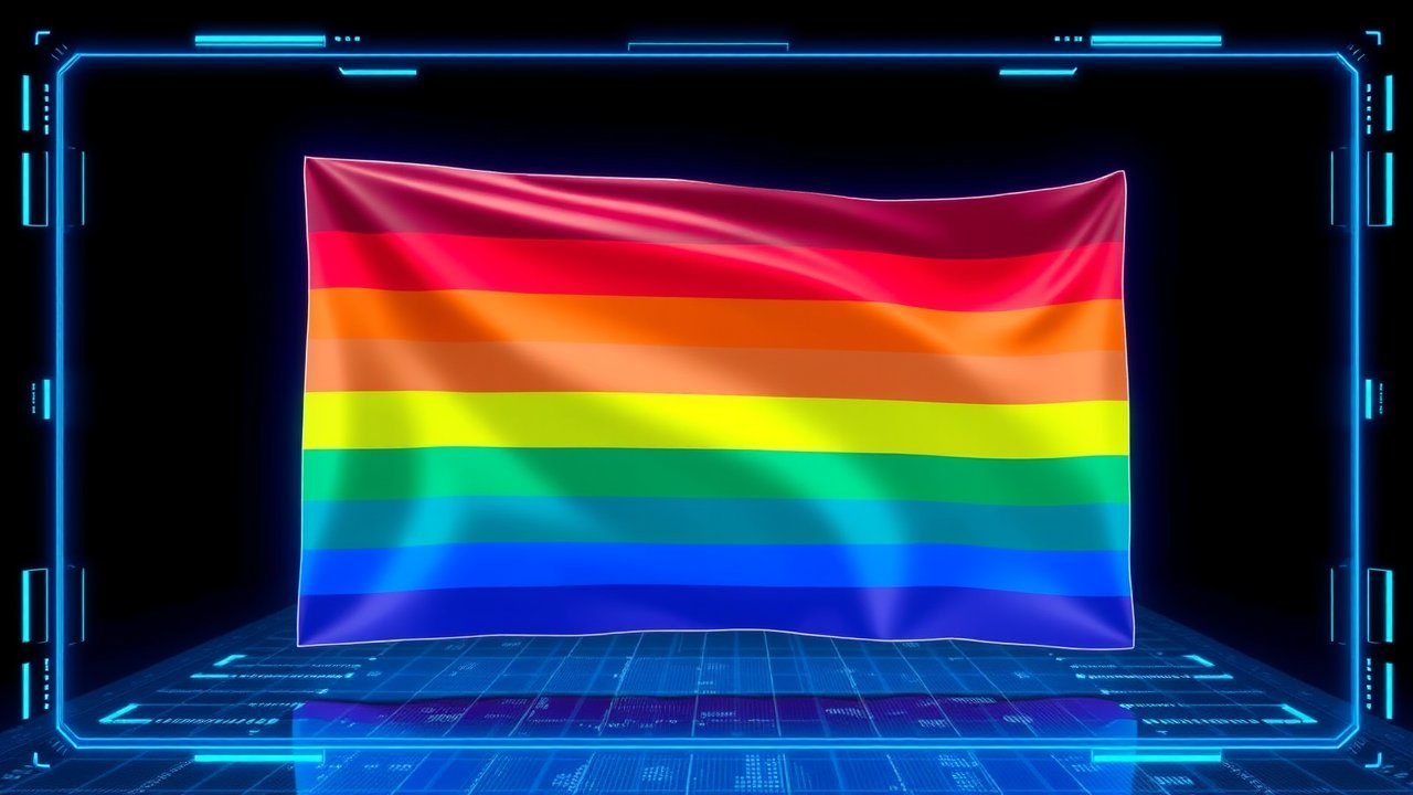 Flag of Pride 🏳️‍🌈 (Rainbow) in sci-fi hologram style