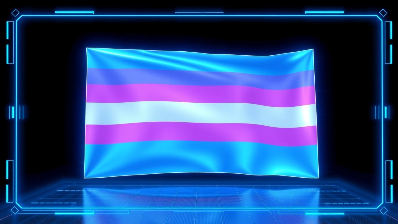 Flag of Transgender (trans) 🏳️‍⚧️ in sci-fi hologram style