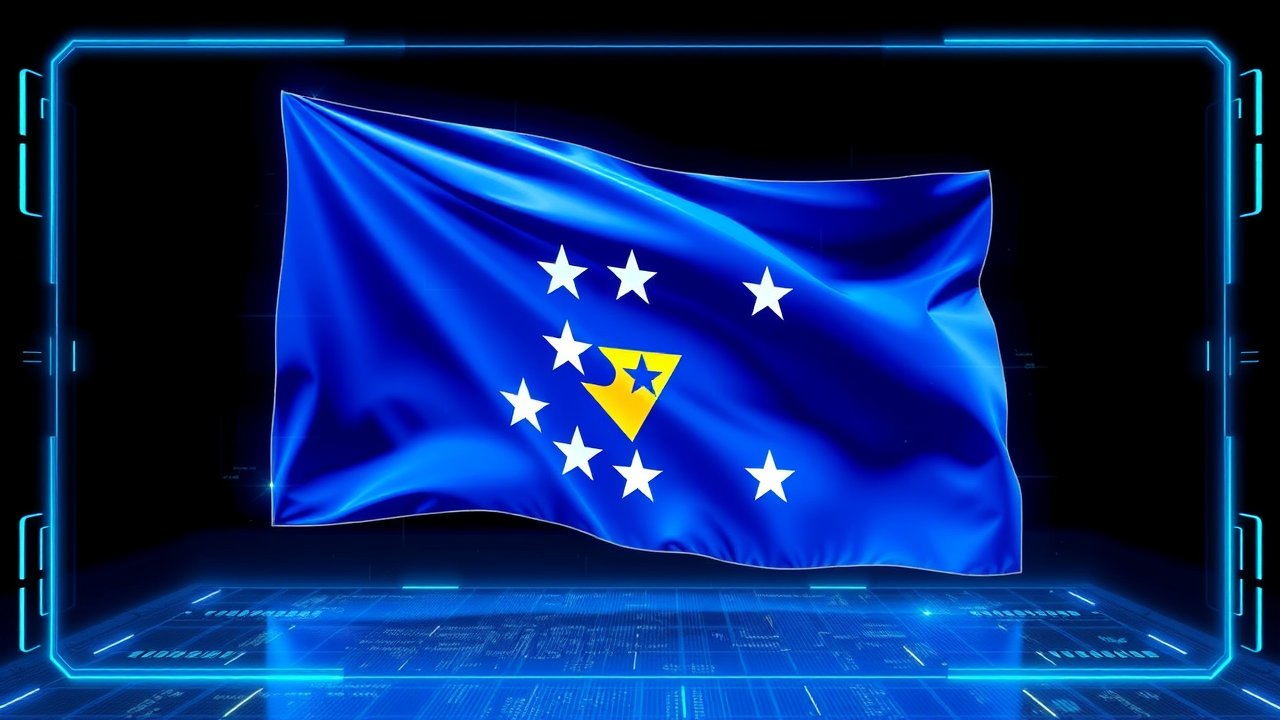 Flag of Bosnia and Herzegovina 🇧🇦 in sci-fi hologram style