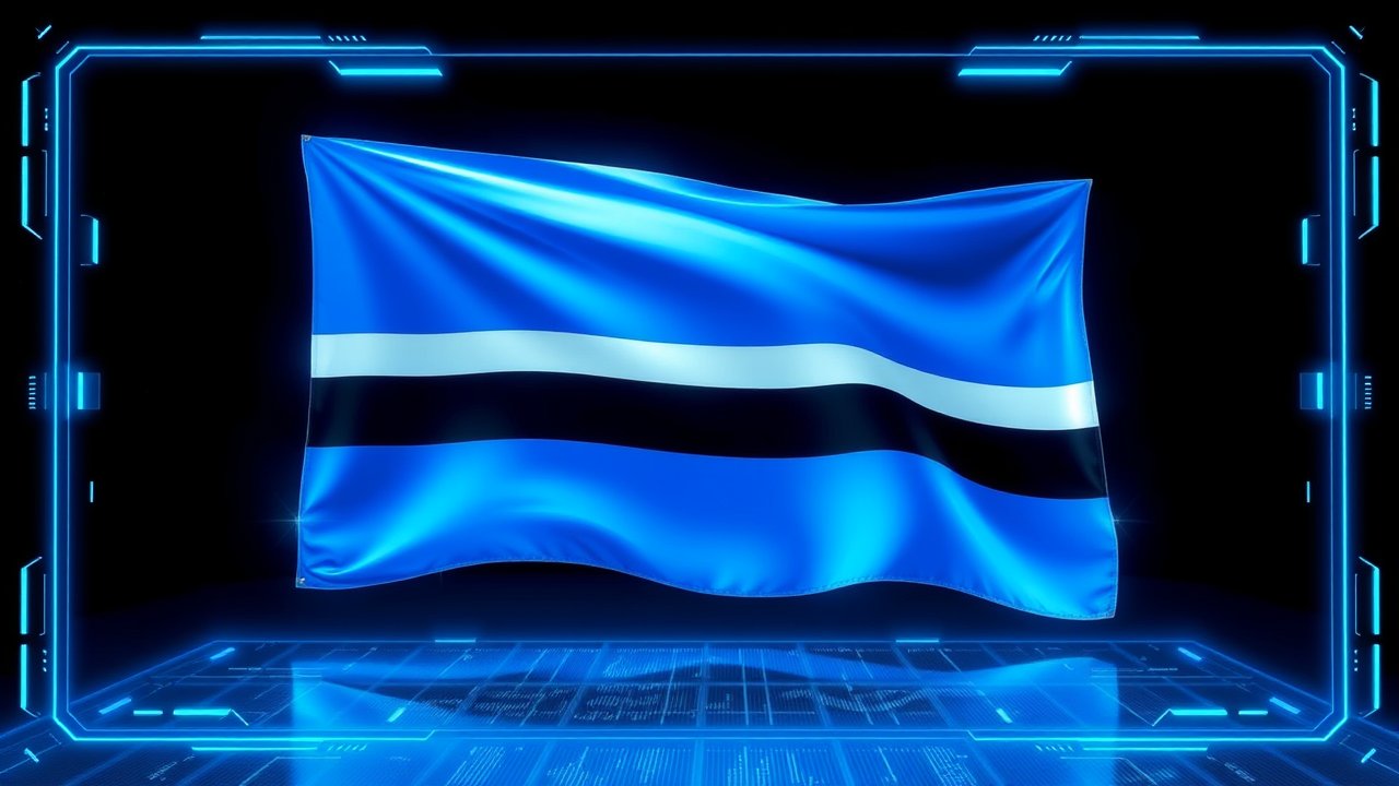 Flag of Botswana 🇧🇼 in sci-fi hologram style