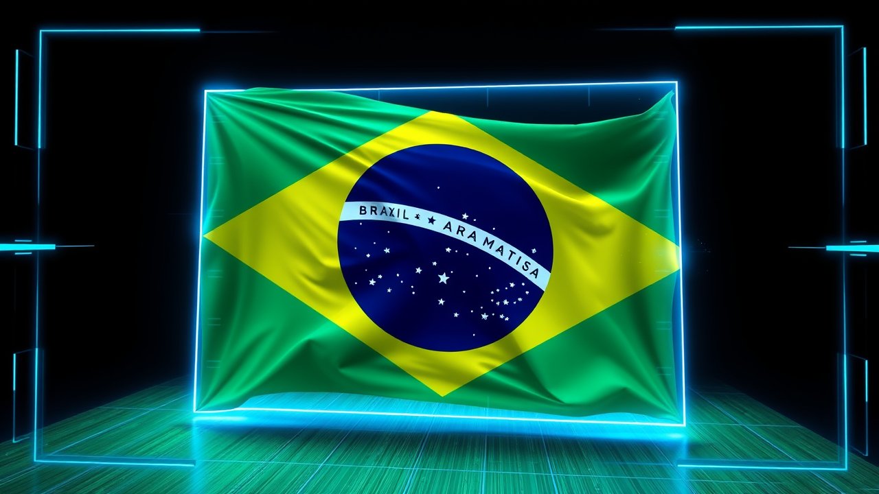 Flag of Brazil 🇧🇷 in sci-fi hologram style