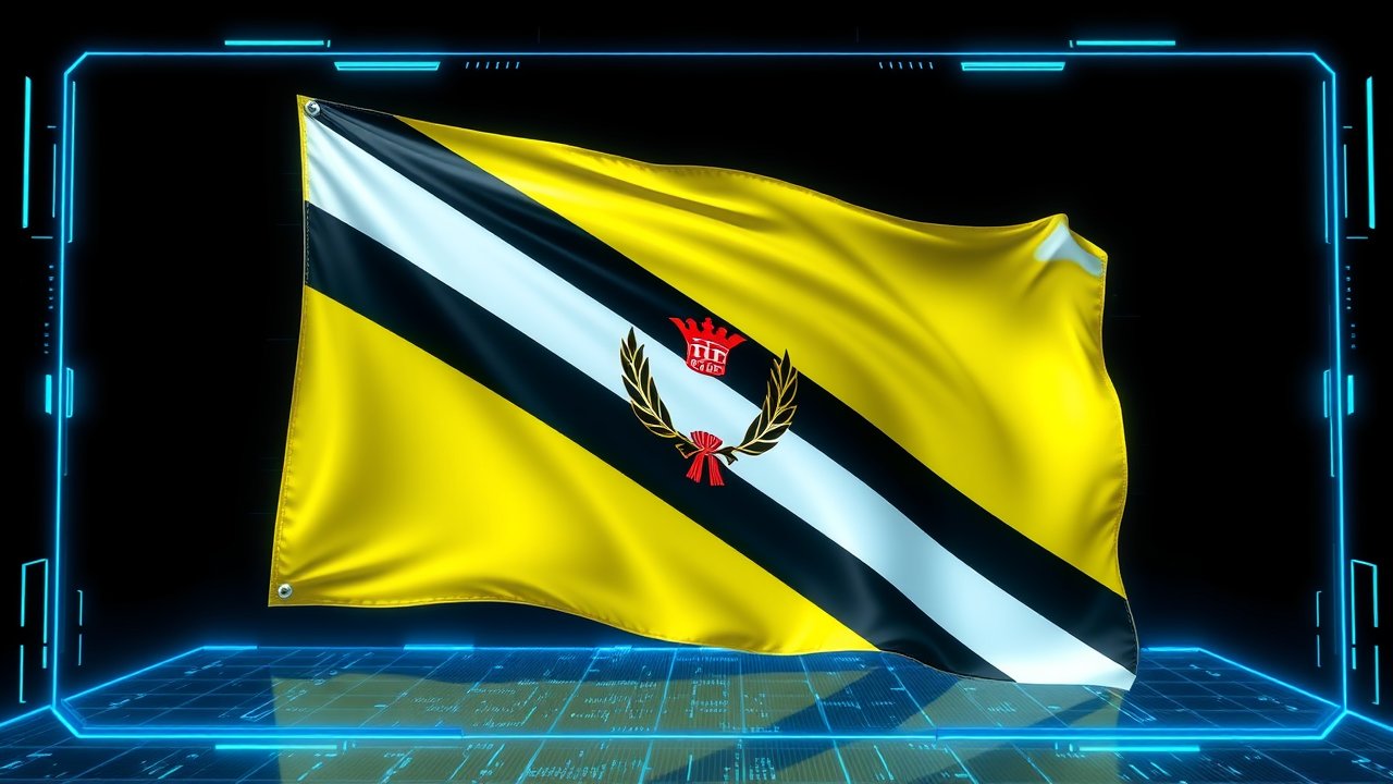 Flag of Brunei 🇧🇳 in sci-fi hologram style