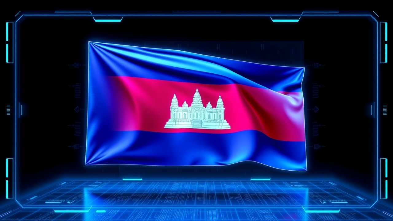 Flag of Cambodia 🇰🇠in sci-fi hologram style