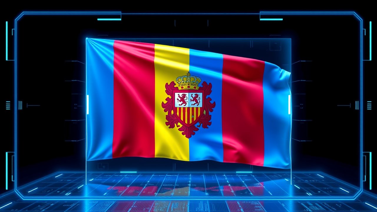 Flag of Andorra 🇦🇩 in sci-fi hologram style