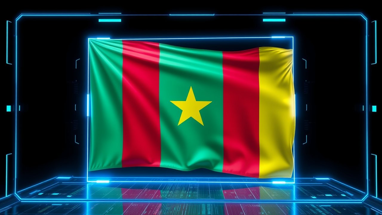 Flag of Cameroon 🇨🇲 in sci-fi hologram style
