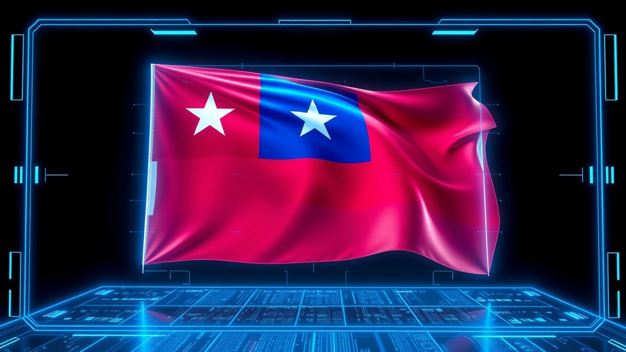 Flag of Chile 🇨🇱 in sci-fi hologram style