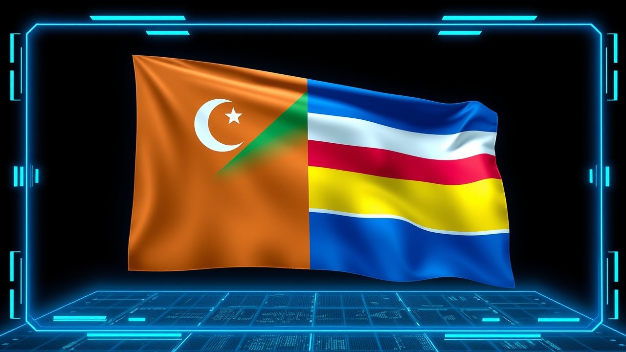Flag of Comoros 🇰🇲 in sci-fi hologram style